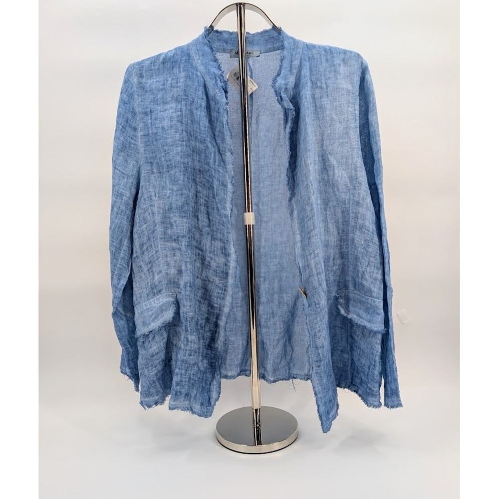 MEO MELI 100% Linen Jacket Blazer Womens S/M Blue Coastal Minimalist Lagenlook - Picture 2 of 16